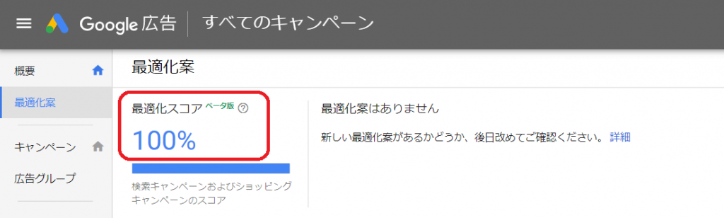 最適化スコア100パーセント